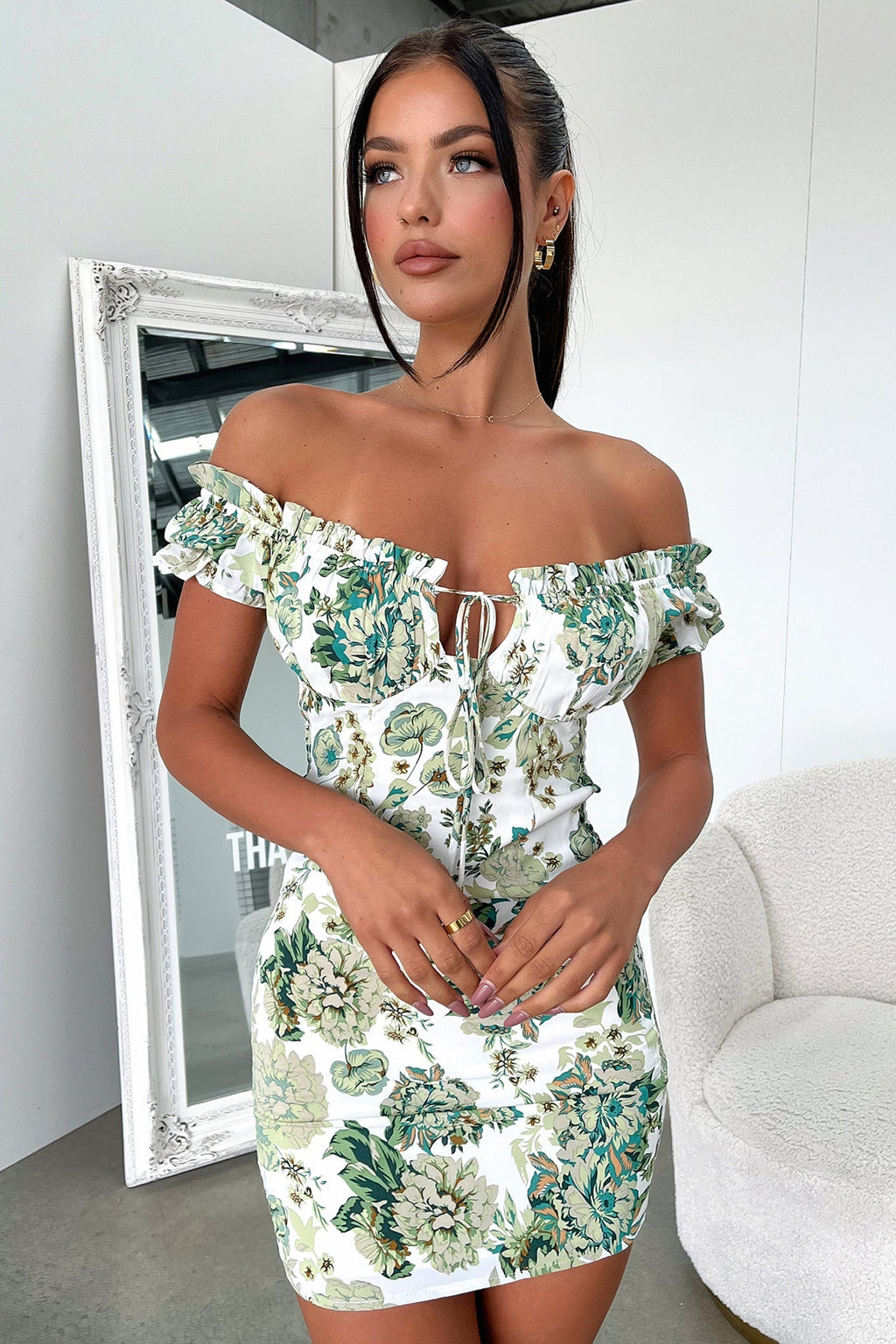 Maisie Dress - Green/White Floral