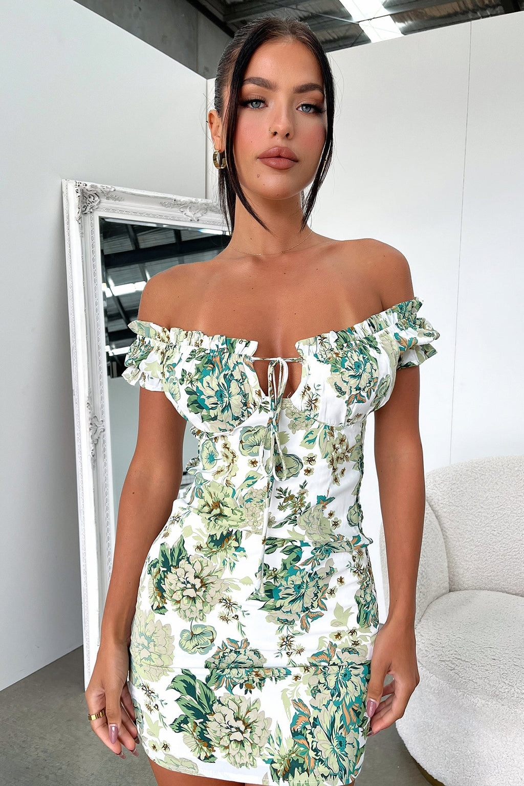 Maisie Dress - Green/White Floral