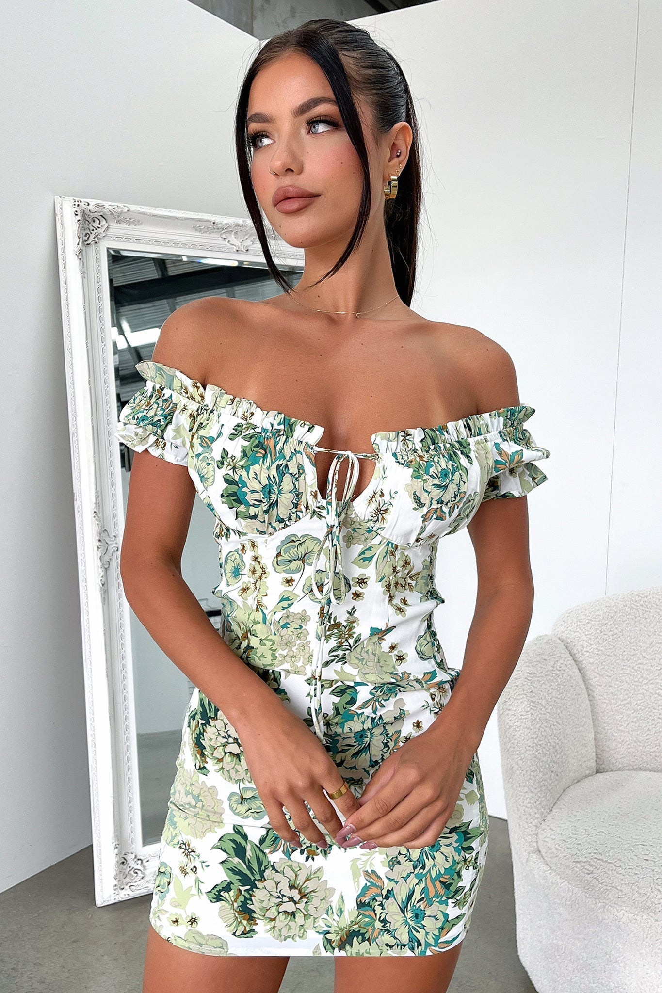 Maisie Dress - Green/White Floral