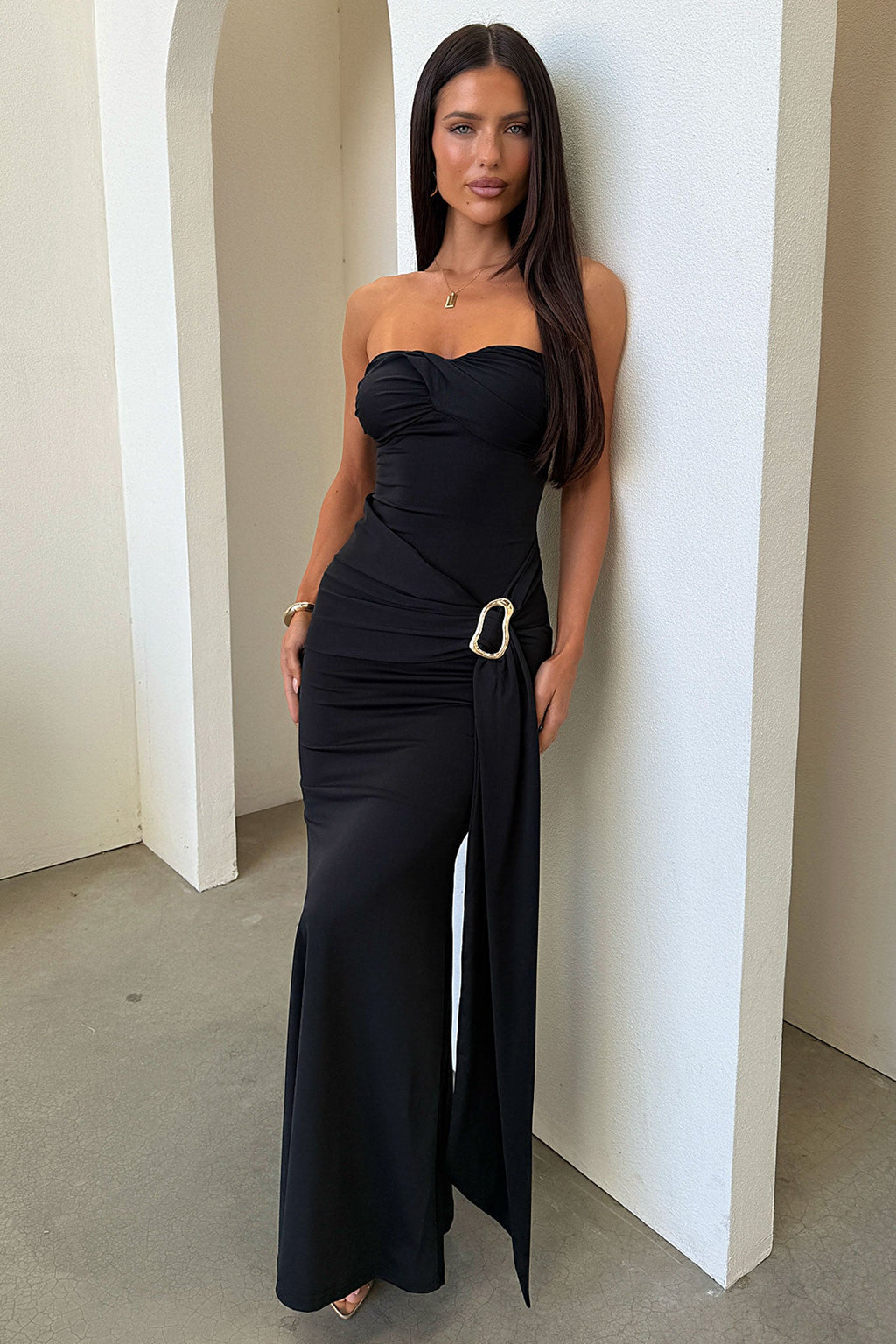 Monique Strapless Wrap Maxi Dress - Black