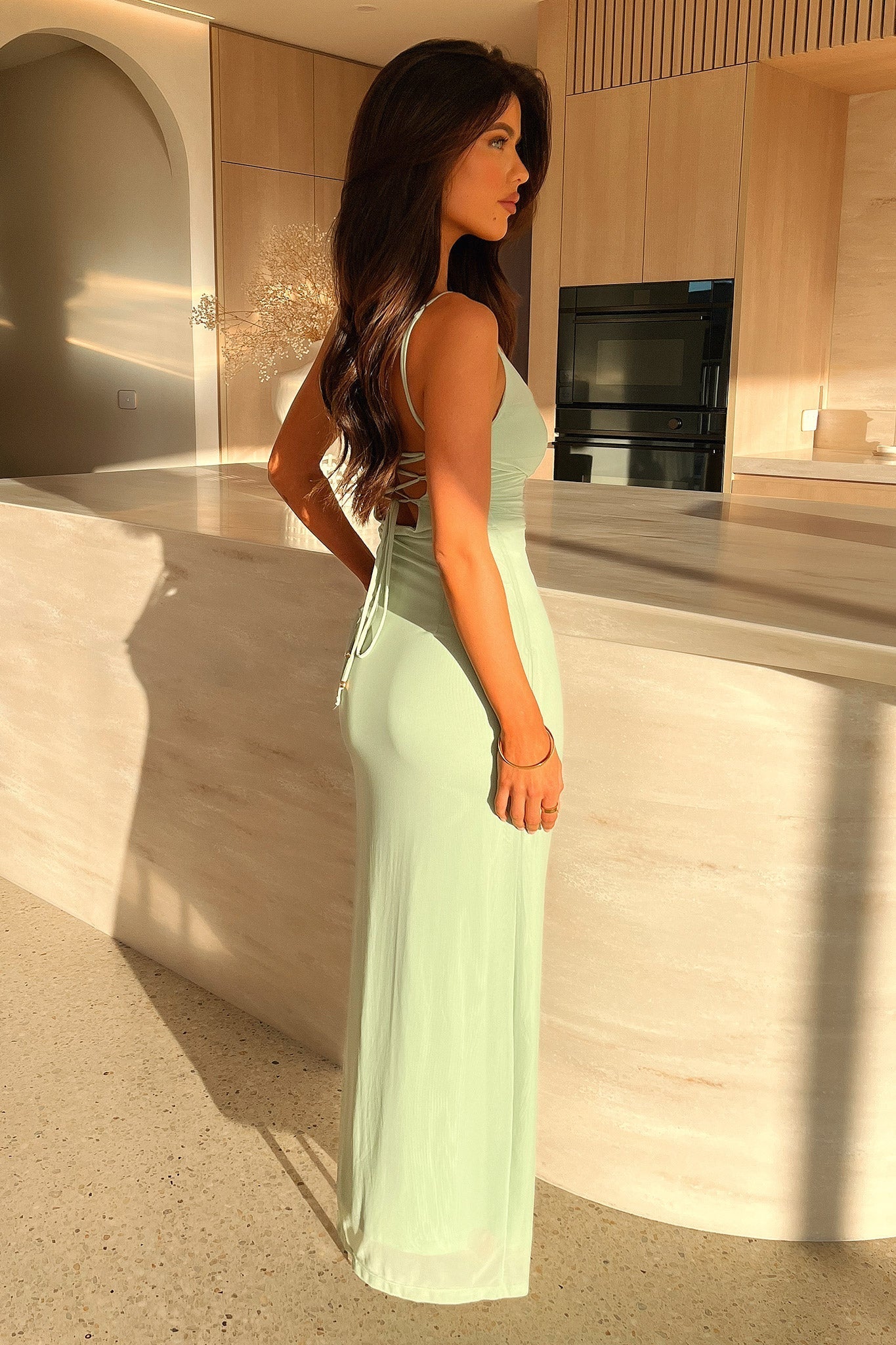 Nadine Lace-Up Back Maxi Dress - Sage