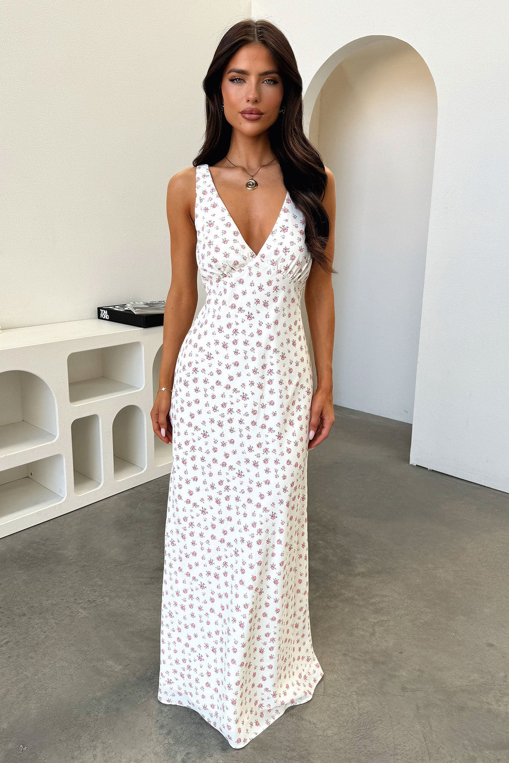 Naf V-Neck Maxi Dress - Rose Floral