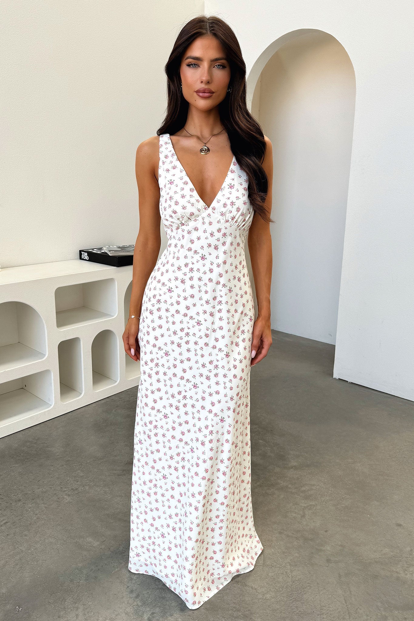 Naf V-Neck Maxi Dress - Rose Floral