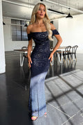 Nara Off Shoulder Sequin Maxi Dress - Navy