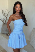 Sage Strapless Mini Dress - Blue Gingham