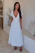 Sora Midi Dress - White Polka