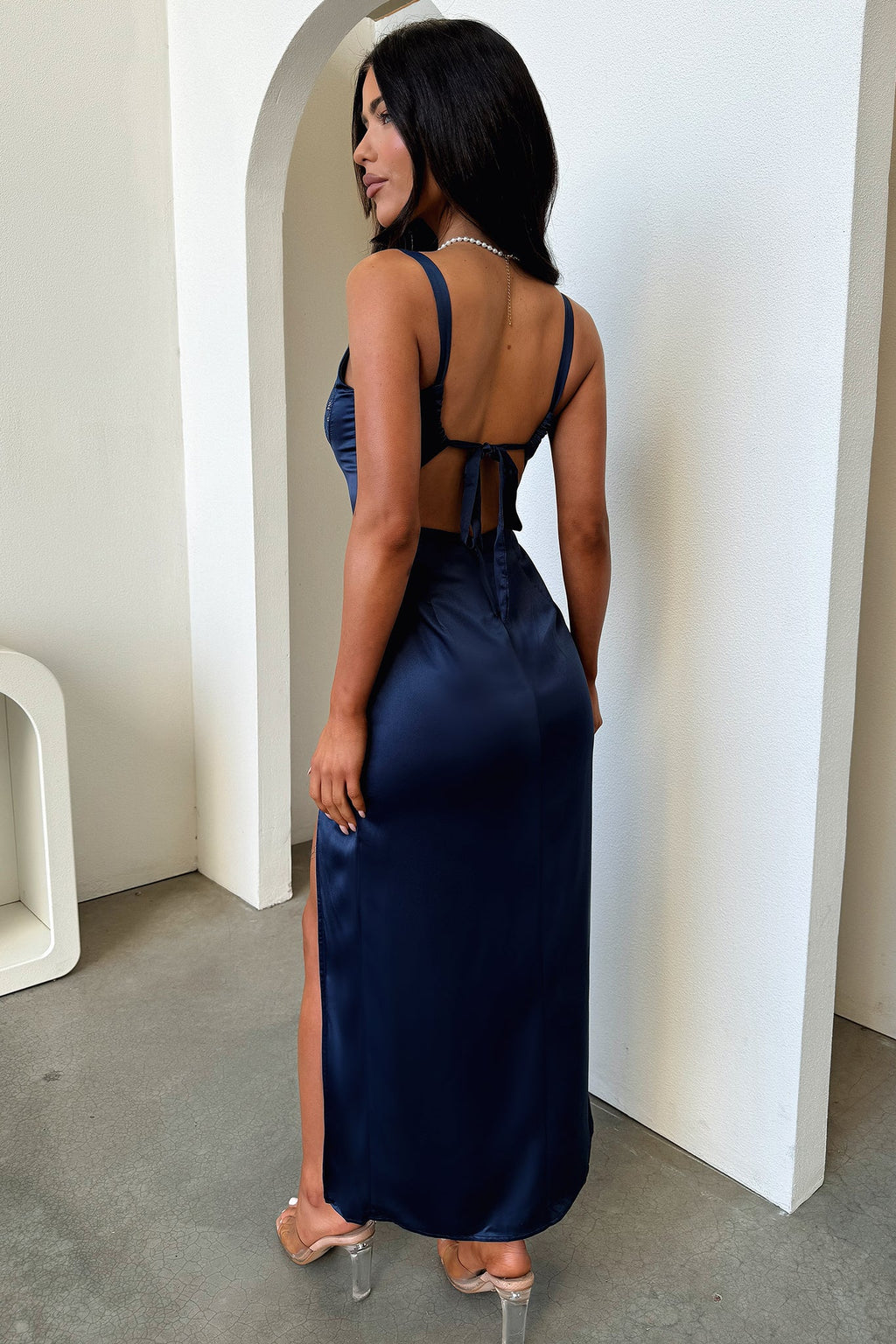 Sorrento Satin Maxi Dress - Navy