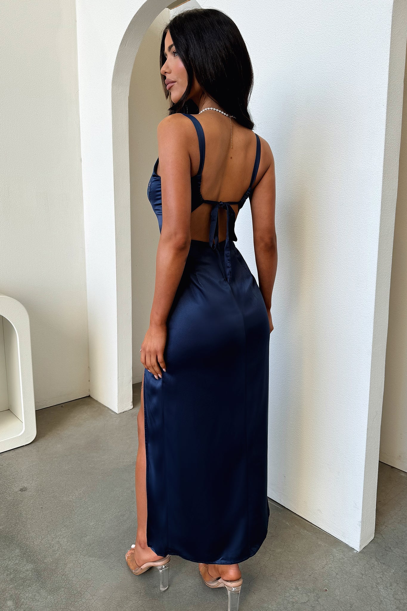 Sorrento Satin Maxi Dress - Navy