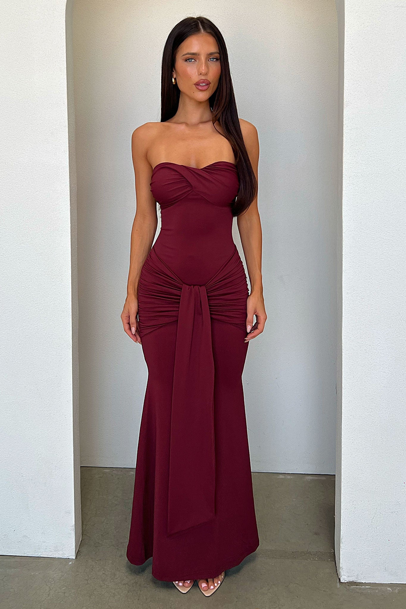Taryn Strapless Maxi Dress - Burgundy