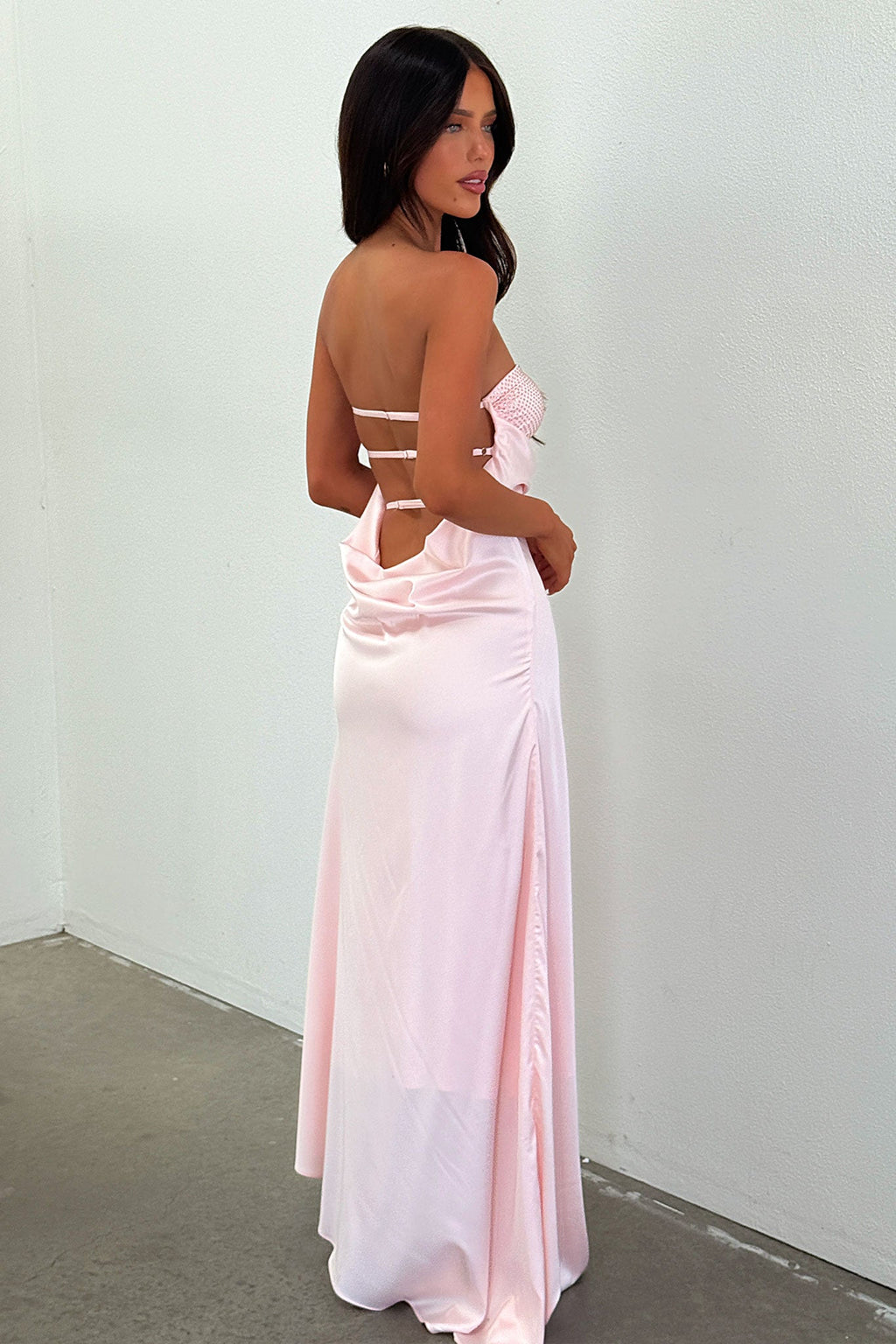 Thora Strapless Satin Maxi Dress - Baby Pink
