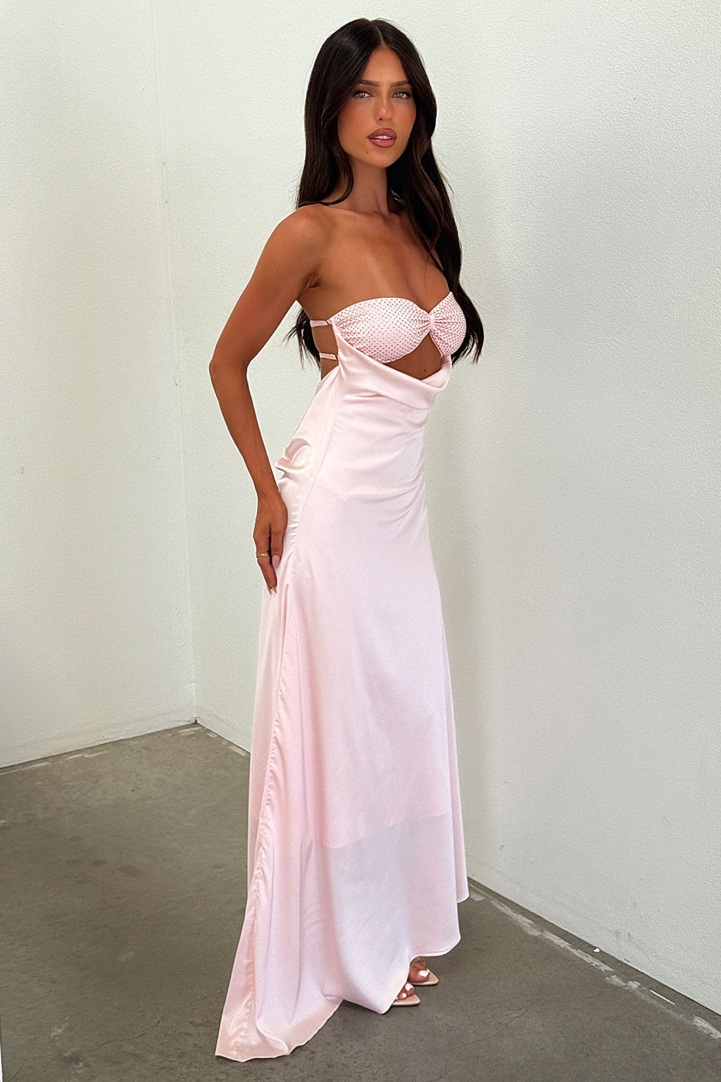 Thora Strapless Satin Maxi Dress - Baby Pink