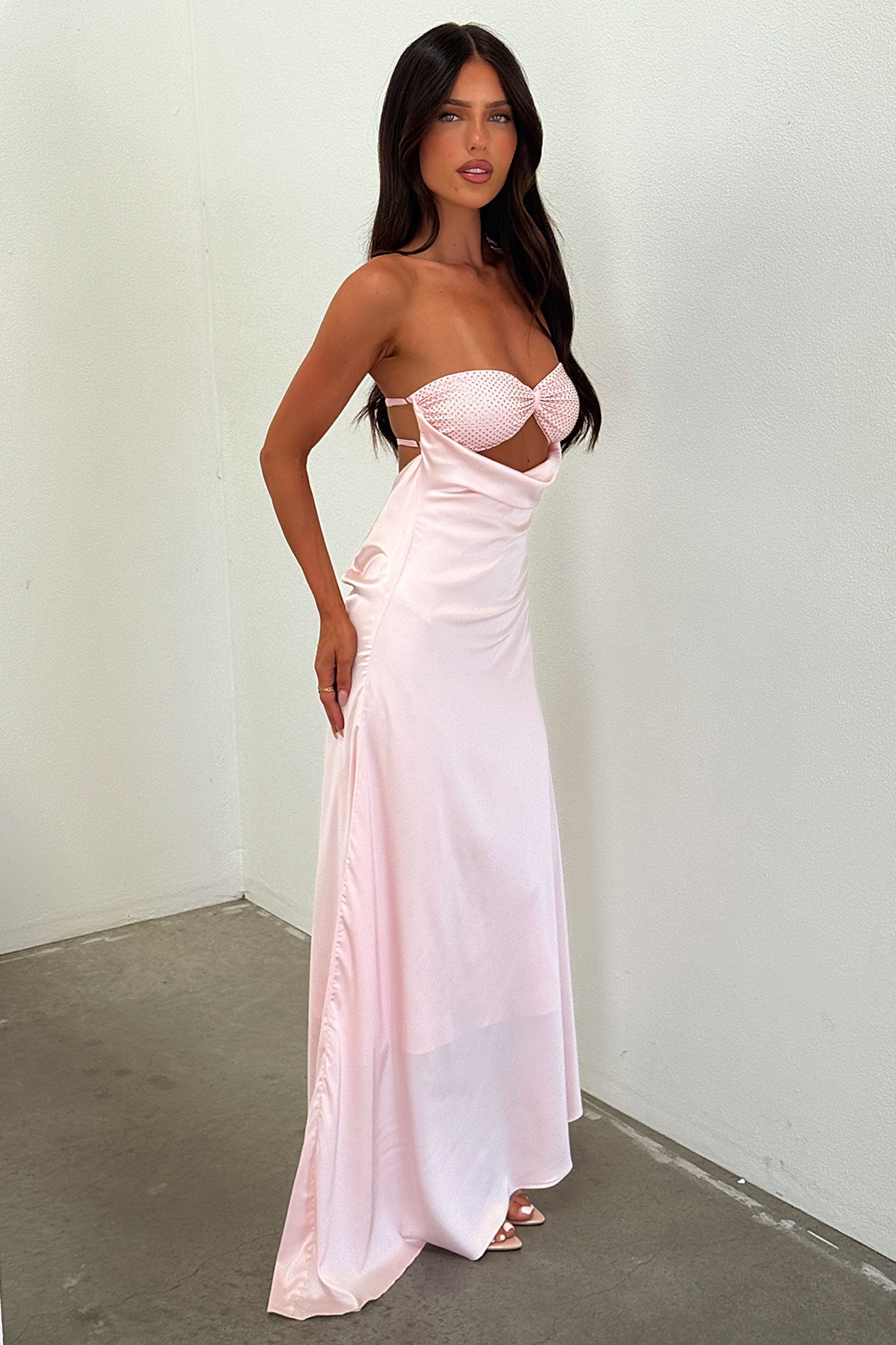Thora Strapless Satin Maxi Dress - Baby Pink