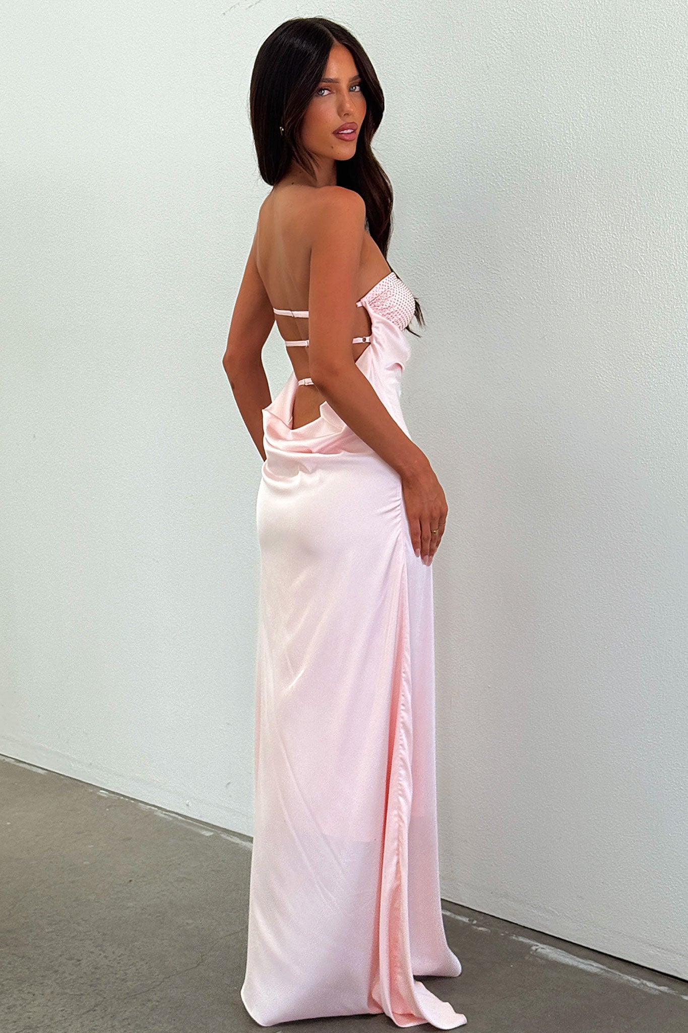Thora Strapless Satin Maxi Dress - Baby Pink