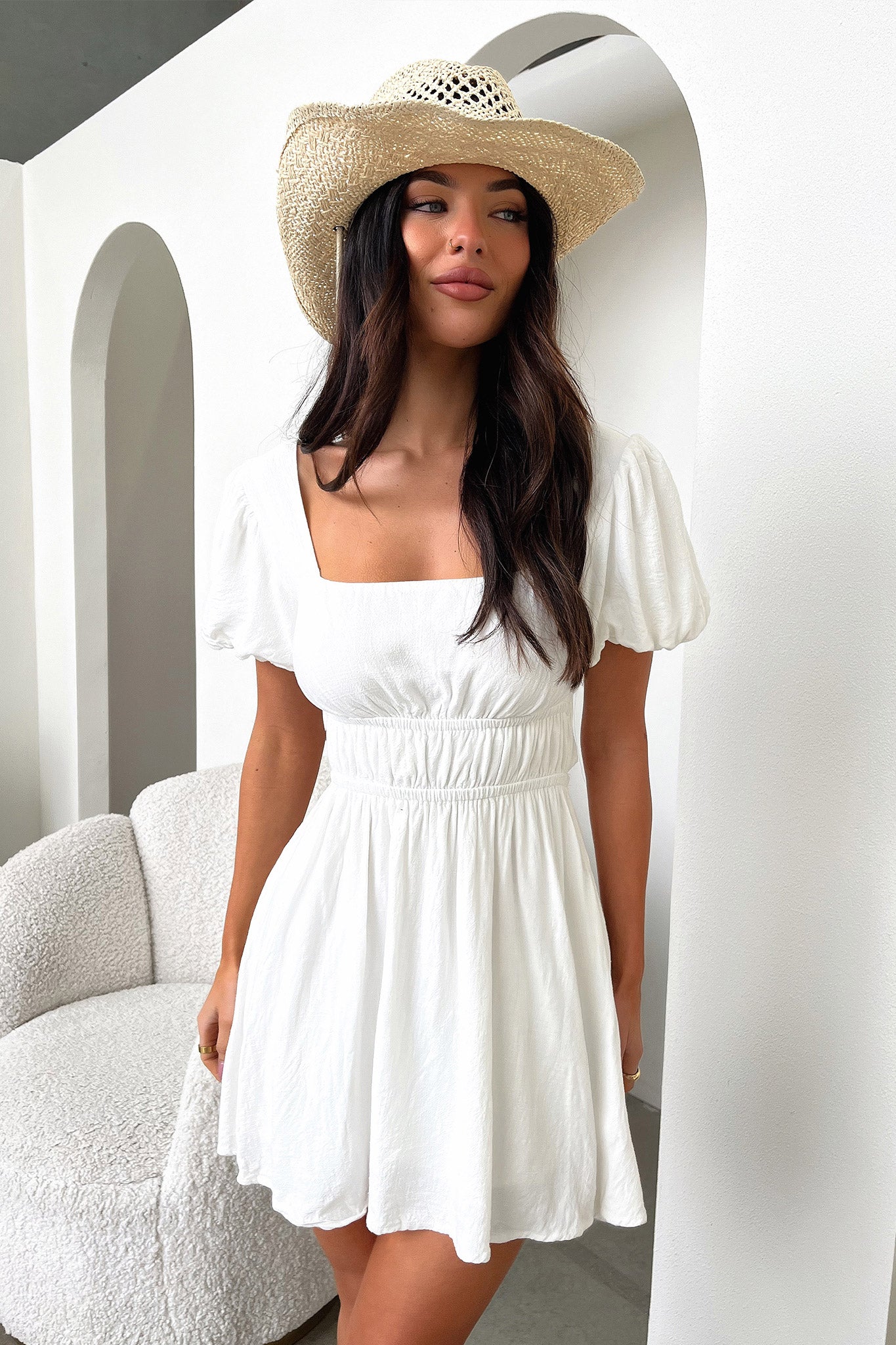 Whitney Square Neck Mini Dress - White