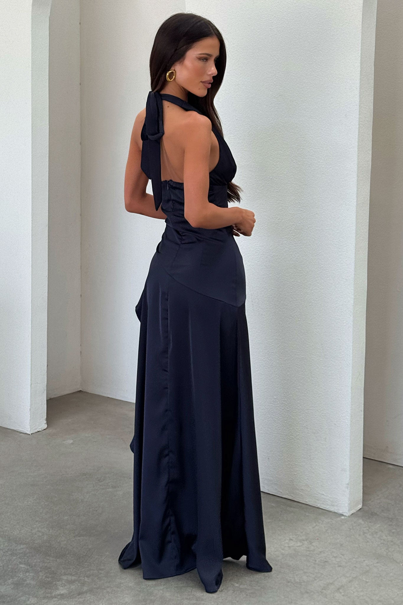 Wrenly V-Neck Satin Maxi Dress - Navy