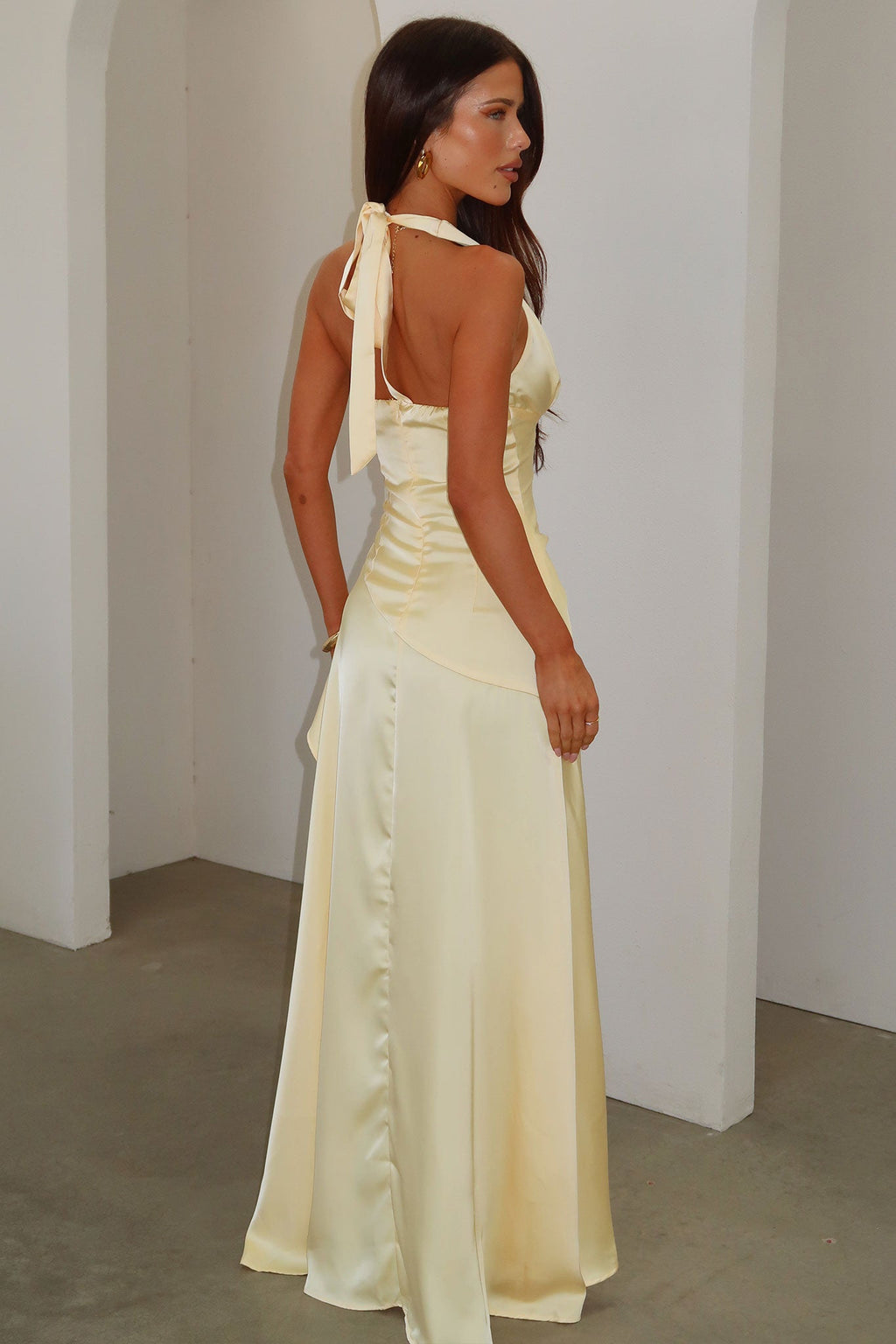 Wrenly V-Neck Satin Maxi Dress - Yellow