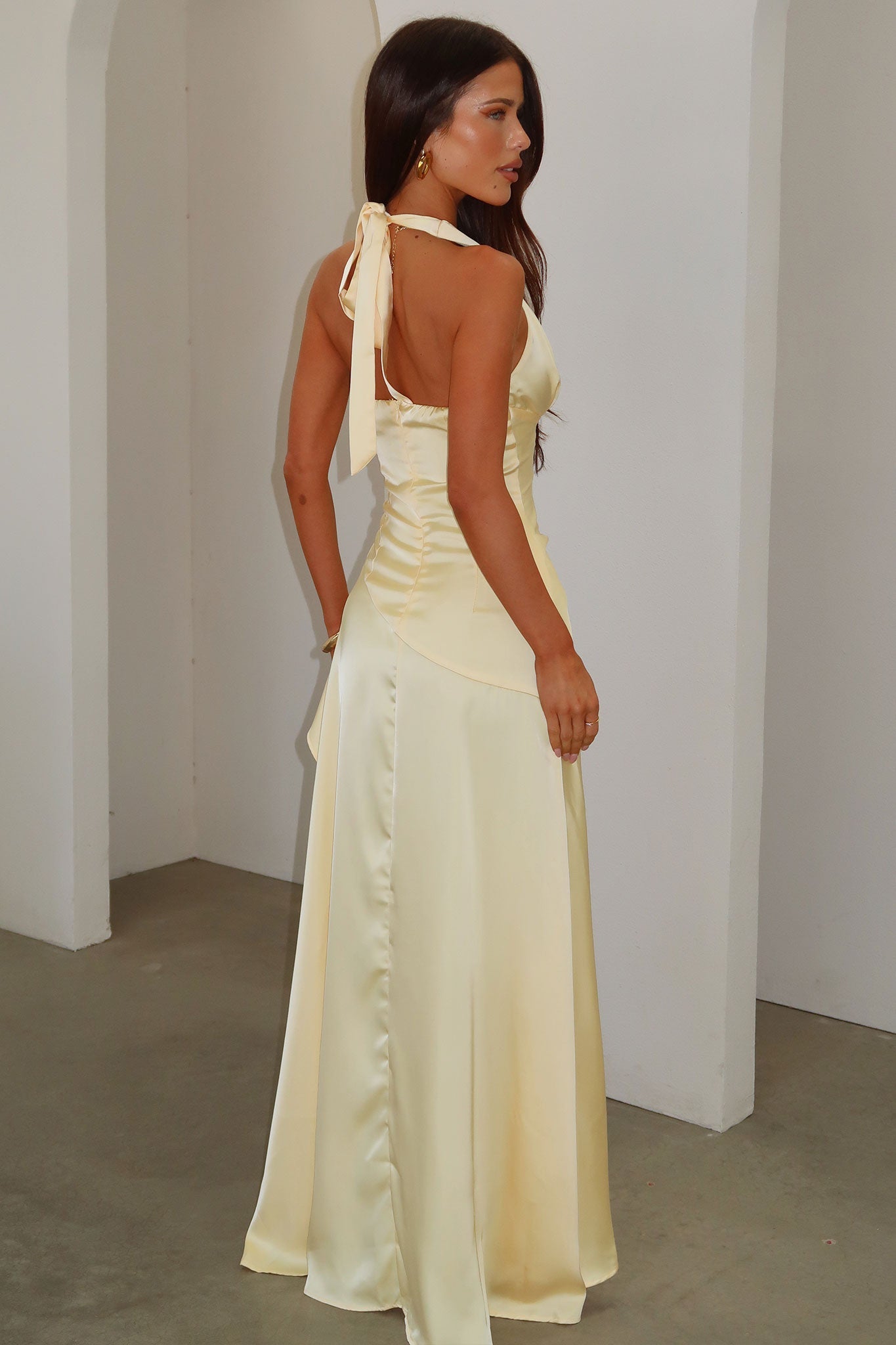 Wrenly V-Neck Satin Maxi Dress - Yellow
